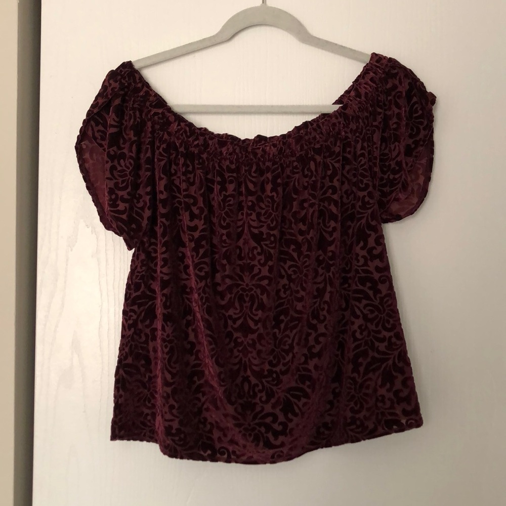 Beautiful merlot colored, velvet off the shoulder